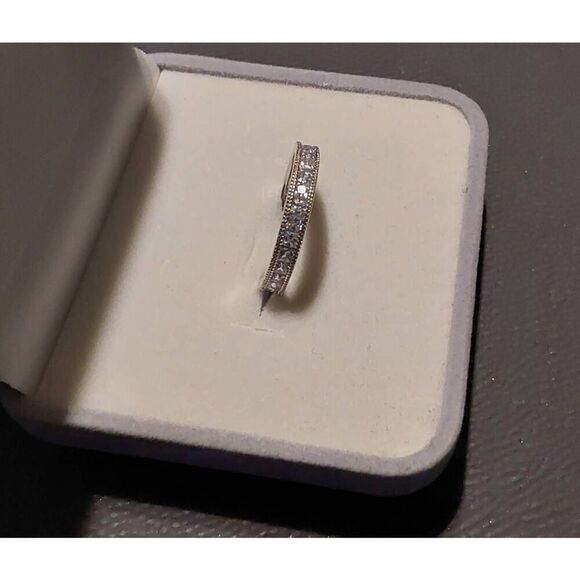 One Carat Pave Sim Diamond Bead Edge Eternity Band Ring Sz 8~.925 SS - Picture 2 of 4